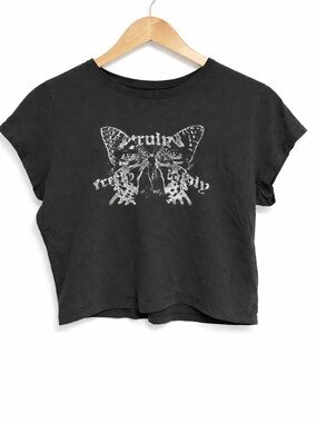 Hollister Butterfly Graphic Baby Tee Y2K Grunge Goth Cropped Top